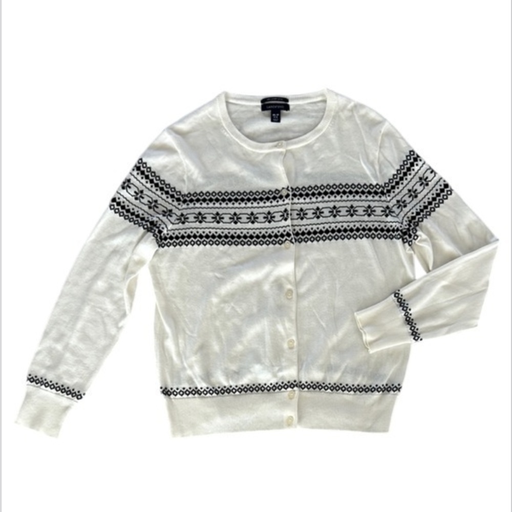 Land's End Supima cotton button up cardigan sweater ski lodge size medium
